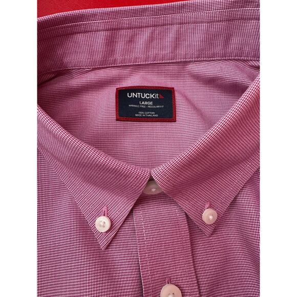 Untuckit Cadetto Berry Micro Gingham Checks Wrinkle Free LS Shirt Size Large NWT - Picture 5 of 16